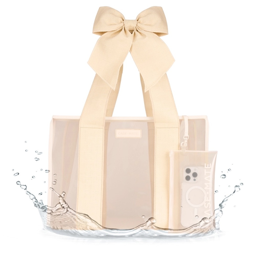 Case-Mate Special Edition Bow Ecru Raffia Beach Tote with Phone Pouch